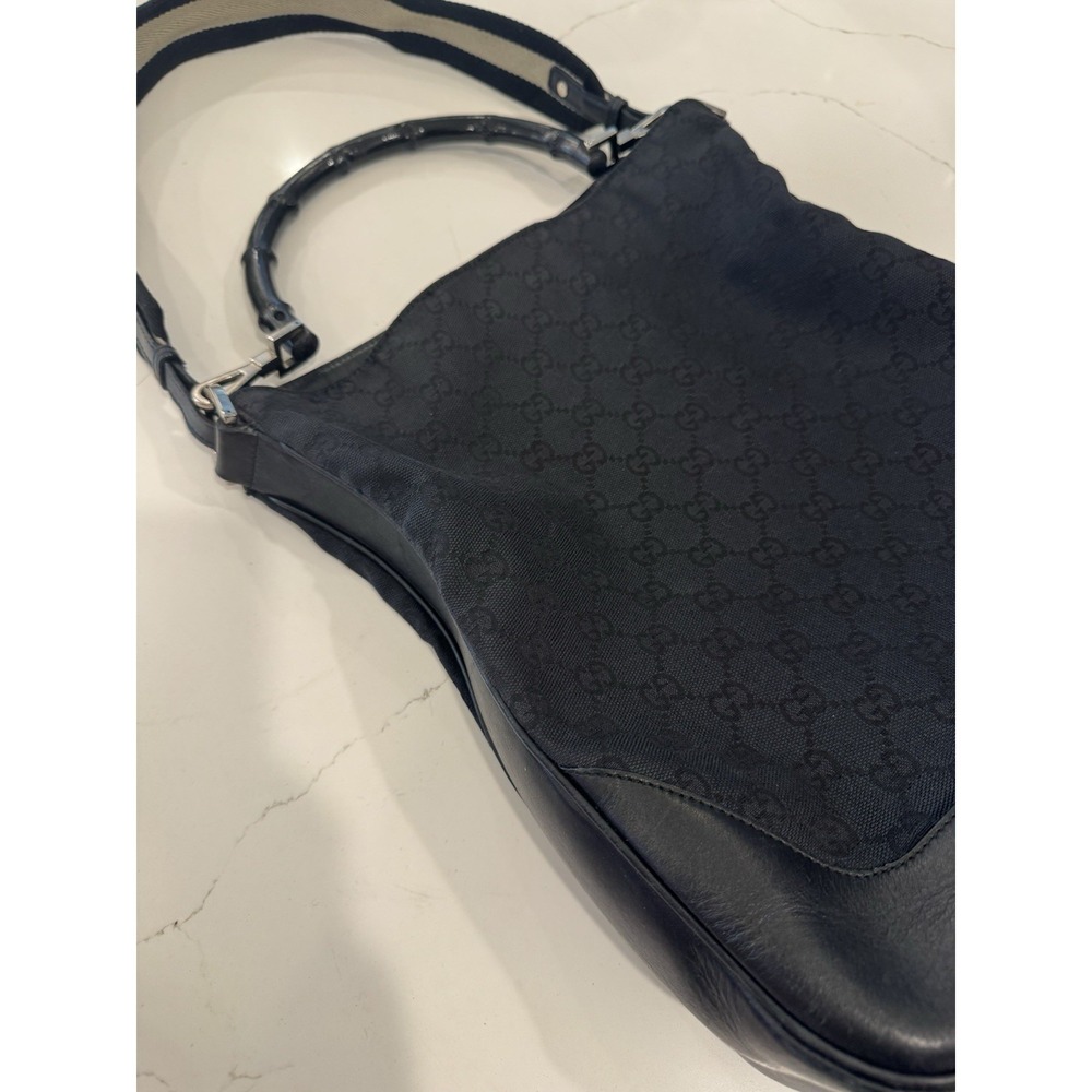 Gucci Black Bamboo 2Way Shoulder Bag Canvas Black Authentic - Super Clean w/ COA - Picture 2 of 6